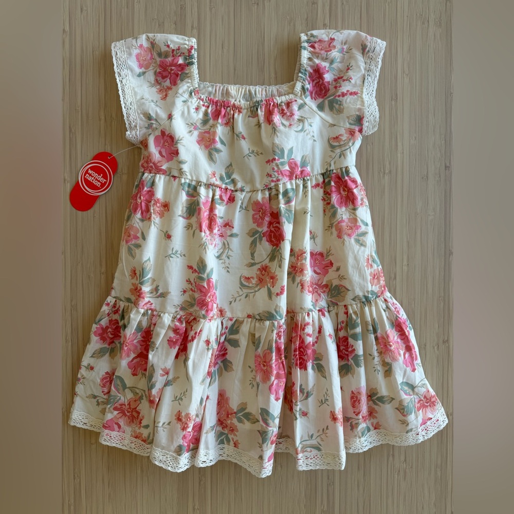 Wonder nation toddler girl pink rose floral dress 4T
